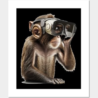 Monkey wearing virtual reality headset Posters and Art